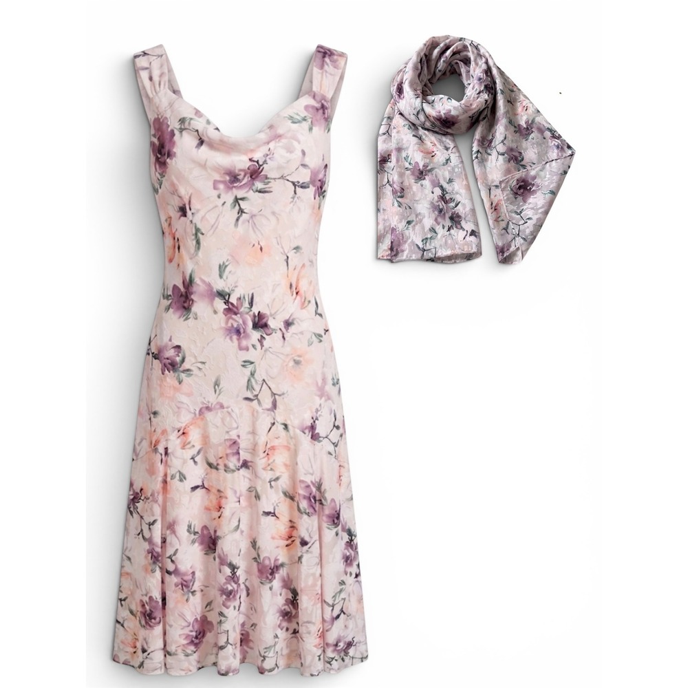 Alex Evenings Burnout Cowl Neck Maxi w/ Shawl‎ Whimsical Garden Sz8P Romantic